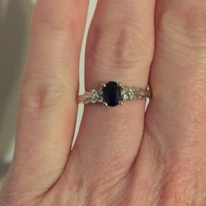 10k white gold sapphire and diamond ring.